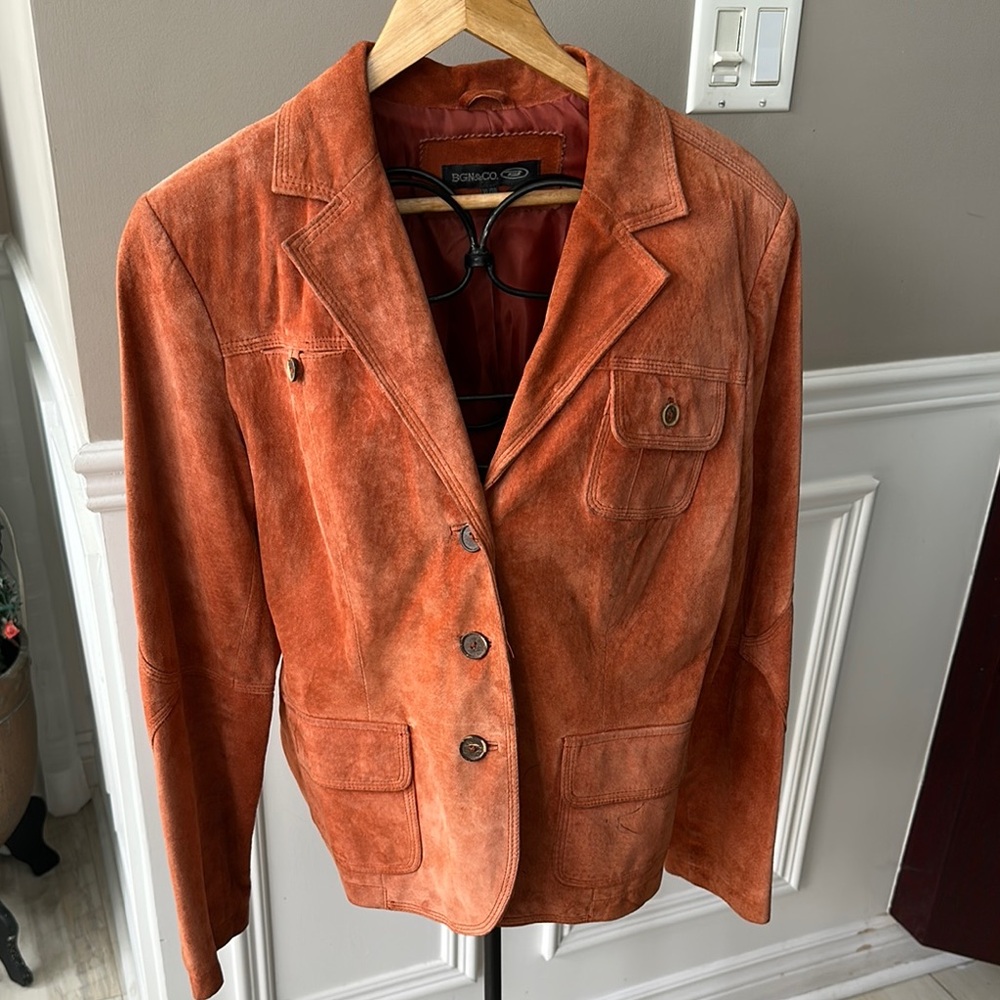 Elegant Women's Suede Blazer in Burnt Orange
